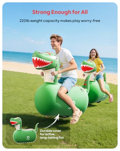 QPAU Inflatable Bouncy Dinosaur Toys 2 PCS with Hand Pump, Heavy Duty Giant Bouncy Pal, 220lbs Load Capacity, Ride On Bouncy Animal Hopper Toy, Indoor Outdoor Bouncers for Kids Girls Boys Ages 5+ - Image 6