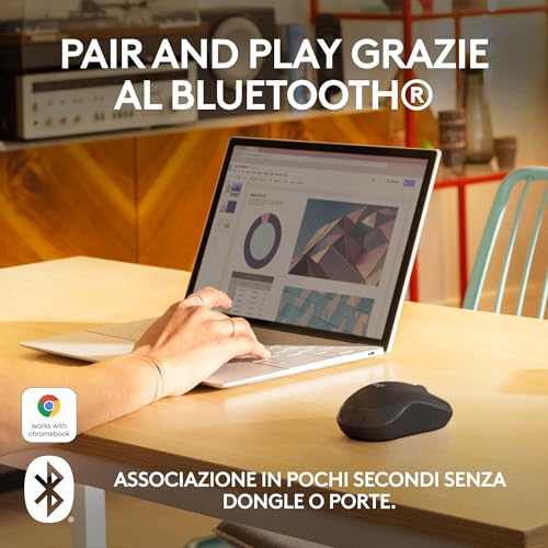 M240 Silenzioso Bluetooth Mouse, Wireless, Compatto, Portatile, Smooth Tracking, durata batteria 18 mesi, per Windows, macOS, ChromeOS, Compatibile PC, Mac, Laptop, Tablet - Grafite - Mouse gaming - Immagine 1