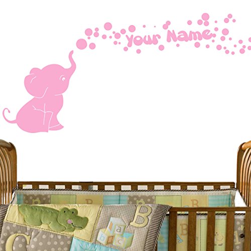 Elephant Bubbles Vinyl Wall Decal with Your Personalized Name Nursery Decor Great Gift (Soft Pink)