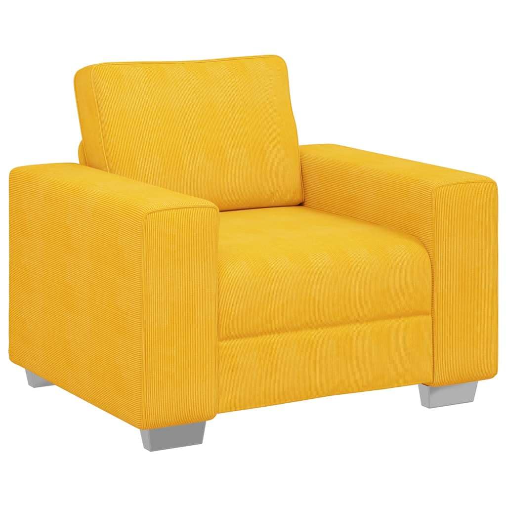Sillón moderno amarillo claro de pana de 100x77x82 cm para salón o dormitorio de diseño contemporáneo
