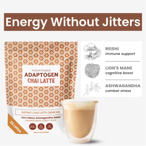 Moontower Chai Tea Latte Powder – Chai Latte Powder Mix With Lions Mane, Reishi, And Ashwagandha, Mushroom Coffee Alternative, Instant Sweet Chai Powder For Latte Mix, Non Dairy (25 Servings, 1 Bag) #TOP1