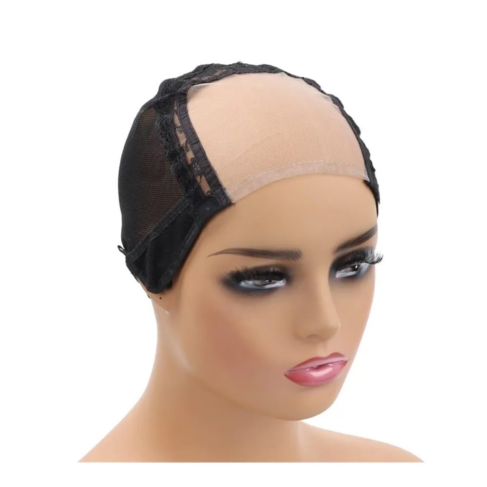 xiuling4568 4X4 Inch U Part Swiss Lace Wig Cap for Making Wigs with Adjustable Straps on the Back Glueless Hairnets (5 PCS) Hairs Extensions(Black,Small)