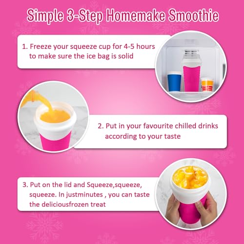 Slushie Maker Cup - DIY Magic Slushy Maker Squeeze Cup, Portable Smoothie Squeeze Cup for Juices, Milk and Ice Cream Make, Double Layers Silica Cup with Lid & Straw for Friends, Family Gifts (Pink) – Bild 3