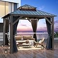 GARTOO 8.5x8.5FT Outdoor Hardtop Gazebo - Aluminum Heavy-Duty Galvanized Steel Top Gazebo with Breathable Netting & Privacy Curtain, Double Roof Gazebo for Patio, Porch, Garden, Lawn, Deck, Backyard