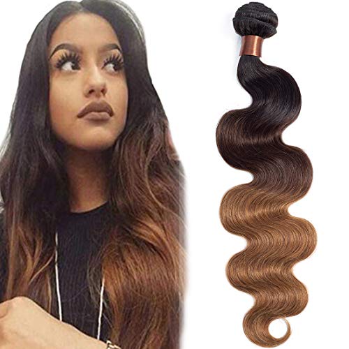 BLACKMOON HAIR Brazilian Virgin Ombre Hair Body Wave Hair Weave 3 Bundles Unprocessed Virgin Human Hair Extensions T1B/4/30 Mixed Length (28 Inch)