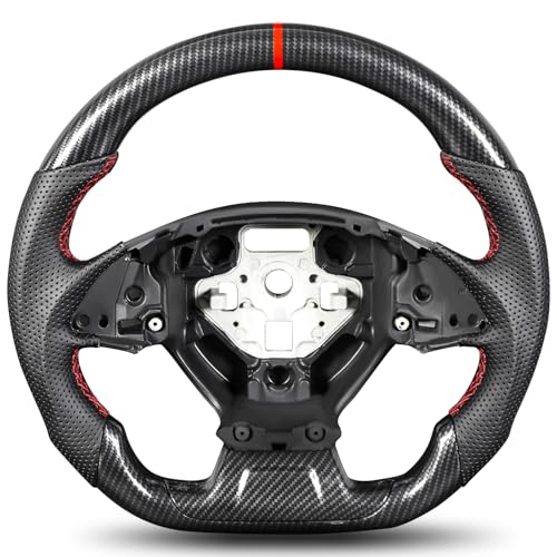 TESFEEL Hydro-Dip Carbon Fiber Steering Wheel for Chevrolet Camaro 2016–2024 with D-Shaped Flat-Bottom Perforated Leather Grip Hand-Stitched Steering Wheel Compatible with Camaro LT/LS/SS/ZL1