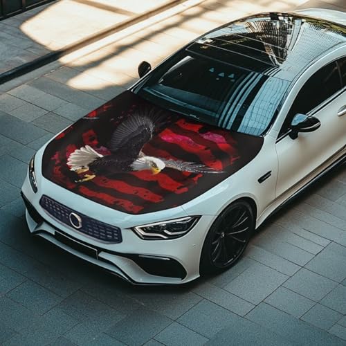 Image of Car Hood Cover Protector,Eagle Print Snowproof Polyester Breathable Print Stylish Hood Covers for Cars,Decoration Universal Car Accessories