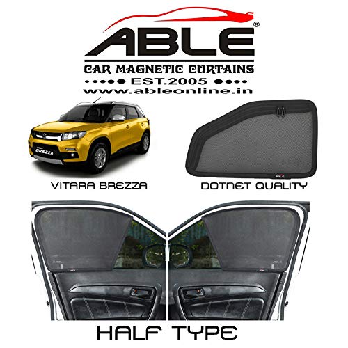 Image of Able Dotnet Half Car Magnetic Sun Shade Curtains for Maruti Vitara BREZZA Type-I Set of 4 Pcs (Before 2022 Model)