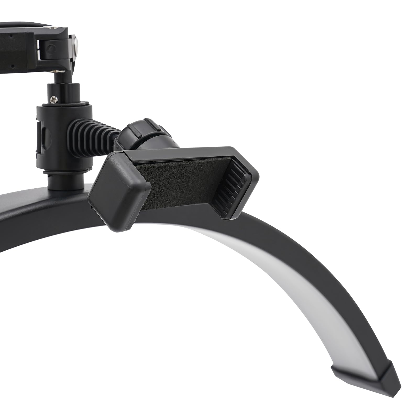Lampada da terra a LED a forma di mezzaluna, 36 W, altezza regolabile 83-128 cm, luminosità 0-100% e 2 colori di luce, orientabile a 360°, con telecomando e controllo via cavo, clip per smartphone