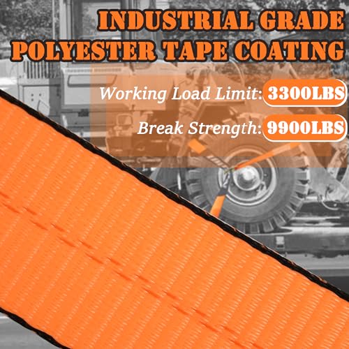 IBITION 4 Pack Car Tie Down Straps for Trailers with Heavy Duty Chain Anchors 2" x 96" - 3,300 lbs Safe Working Load -Adjustable Wheel Straps with Chain Hook Anchors for Trailers.Orange by IBITION - Image 3