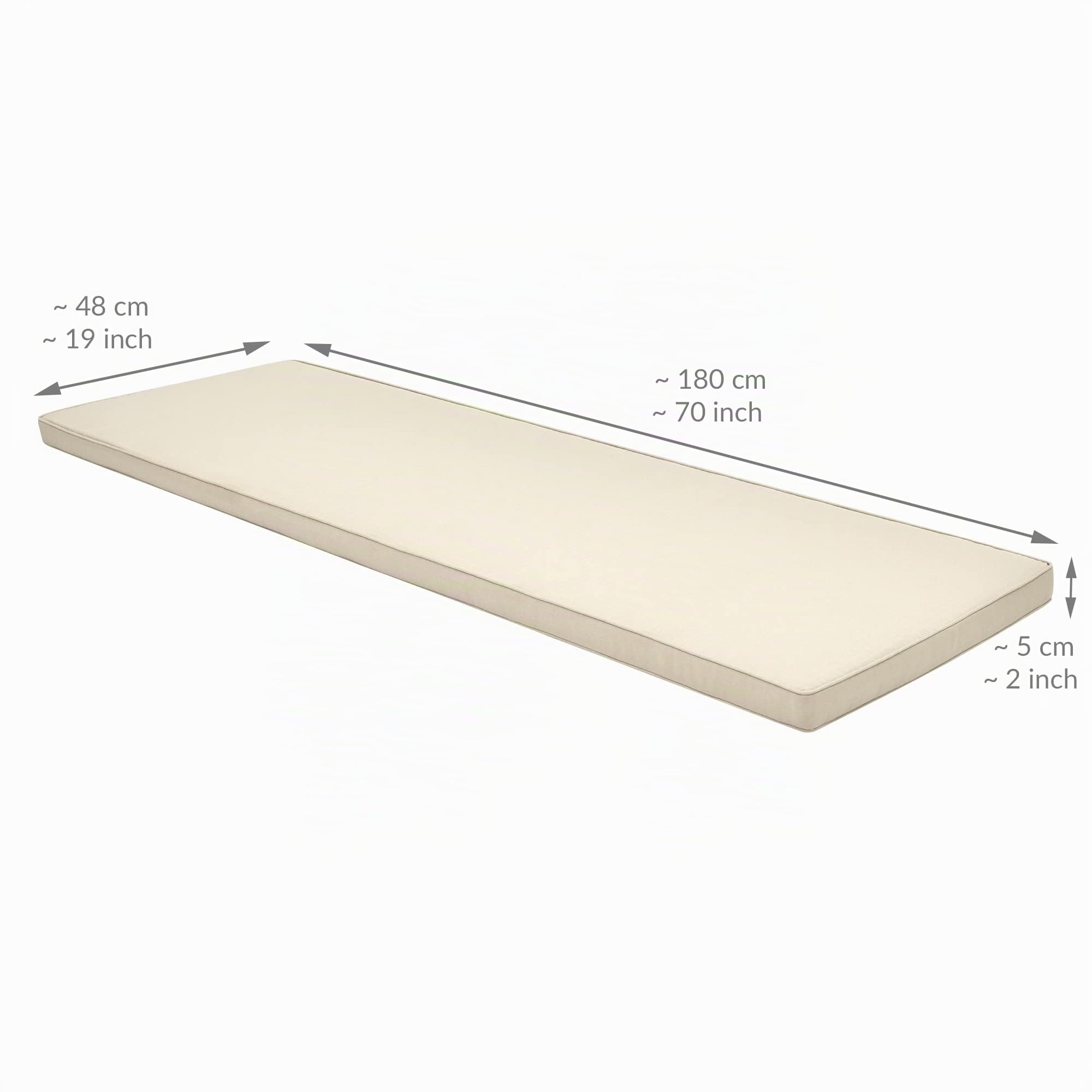 Beautissu Cuscino lungo per panche panchina panca dondolo bancale pallet | 180x48x5cm beige per lavabile mobili giardino seduta esterno Base BK