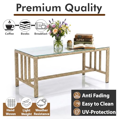 Image of BRISHI Outdoor Sofa Set || Balcony Sofa || Patio Furniture Sets || Indoor Sofa|| Wicker Rattan Garden Sofa Set with Cushion and Center Table, 4 Seater (White-Beige)