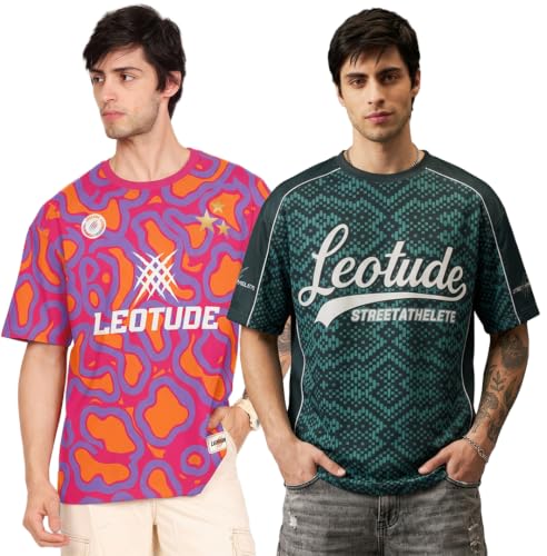 Image of LEOTUDE Men's Tiger Graphic Printed Oversized T-Shirt | Bold Red Sports Jersey Style Tee | V-Neck Half Sleeve Casual Streetwear for Men's (Color:Red)