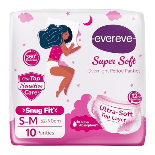 Image of Evereve Super Soft Period Panty For Girls & Women, (S-M), 10 Pcs, 360 Degree Overnight Coverage, Ultra-Soft Top Layer, High Absorbency For Heavy Flow, Maternity Postpartum Disposable Panty