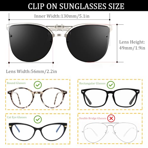 Image of Polarized Clip on Sunglasses over Prescription Glasses Anti-Glare UV Protection Cat Eye Flip up Clip-on Eyeglasses
