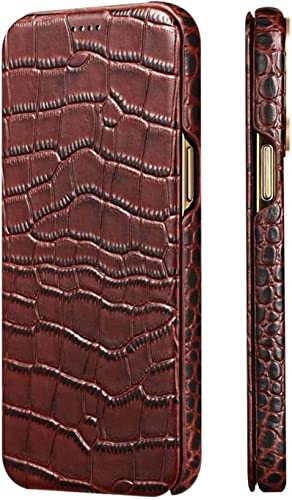 Housse texture crocodile en cuir marron premium pour iPhone 14 Plus