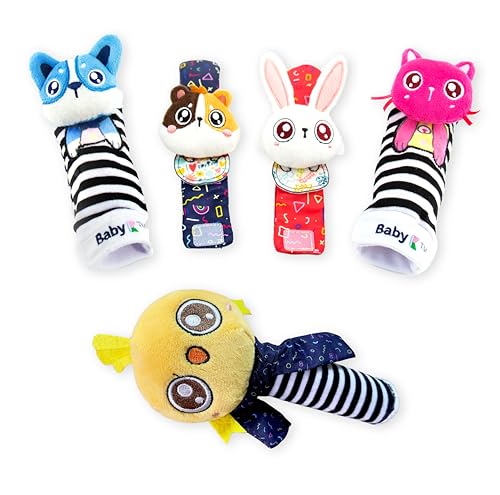 Image of Baby Rattles Socks & Hand Rattle for Girls & Boys (Pet+Bird Set A) - Baby Toys 6-12 Months - Wrist Rattles and Foot Rattles - Baby Toys for Newborns As Gift - Easy to Wear Baby Rattle Toys