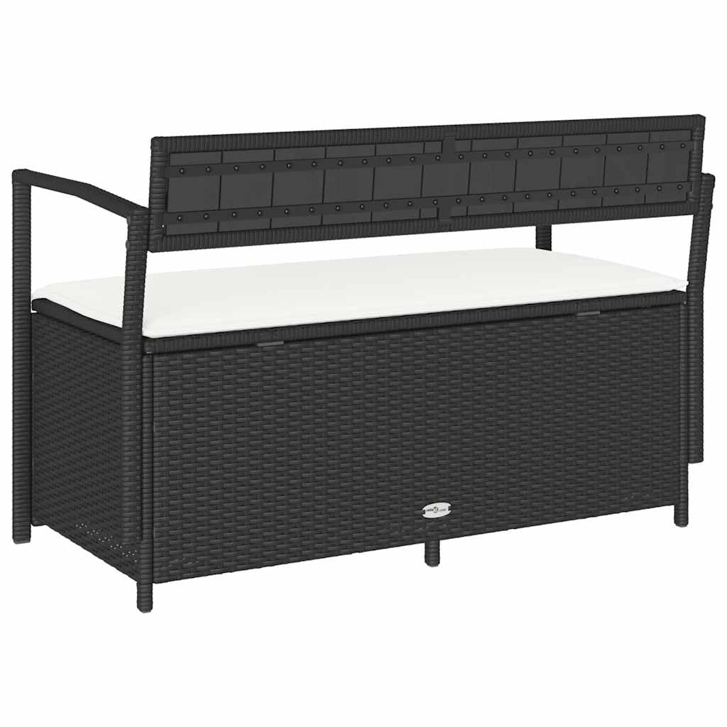 Panca Portaoggetti da Giardino con Cuscino in Polyrattan Nero, Seduta da Esterno 110 kg con Vano Contenitore Impermeabile, Cassapanca per Cuscini Giocattoli Accessori, Resistente UV