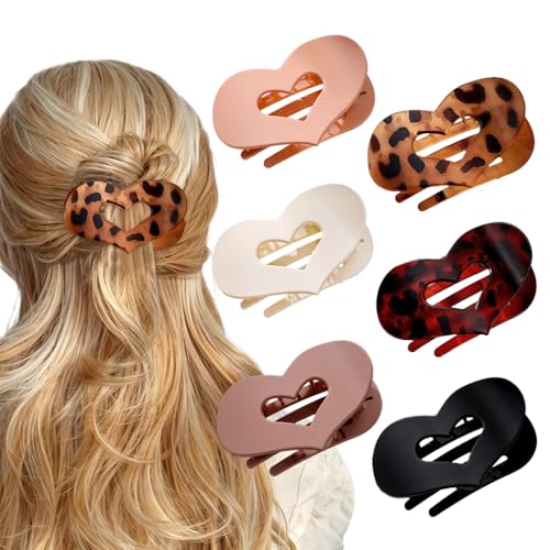 XFSRG 6 Pezzi Cuore Fermaglio Capelli Donna Eleganti Piatto Design Curvo Clip Laterali per Capelli Sottili e Spessi(Multicolore A)
