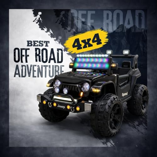 Image of kidsROAR Electric Ride-On Jeep for Kids | Remote Control 12V Battery Operated Rechargeable Big Car with LED Lights Music | Boys & Girls Age 3 to 7 Years (Black)