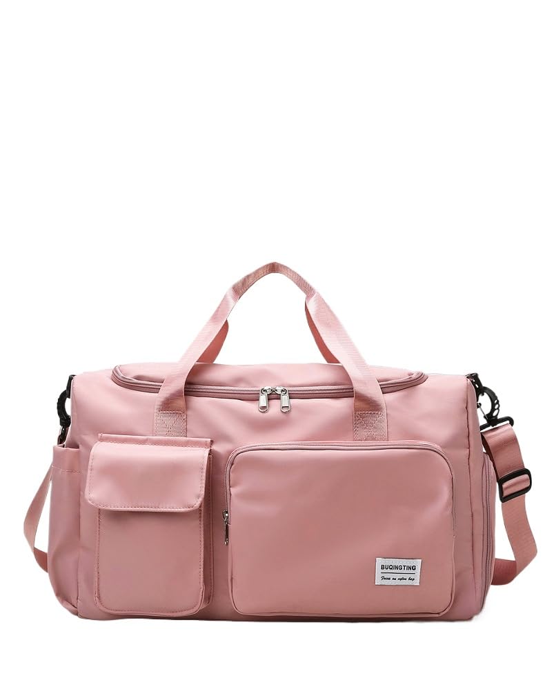 Lightweight Travel Duffel Bag 36-55L, Waterproof Gym Sports Bag with Wet Dry Separation Shoe Compartment, Foldable Weekend Overnight Holdall for Luggage, Swimming Fitness (Cherry Blossom Powder,55L)