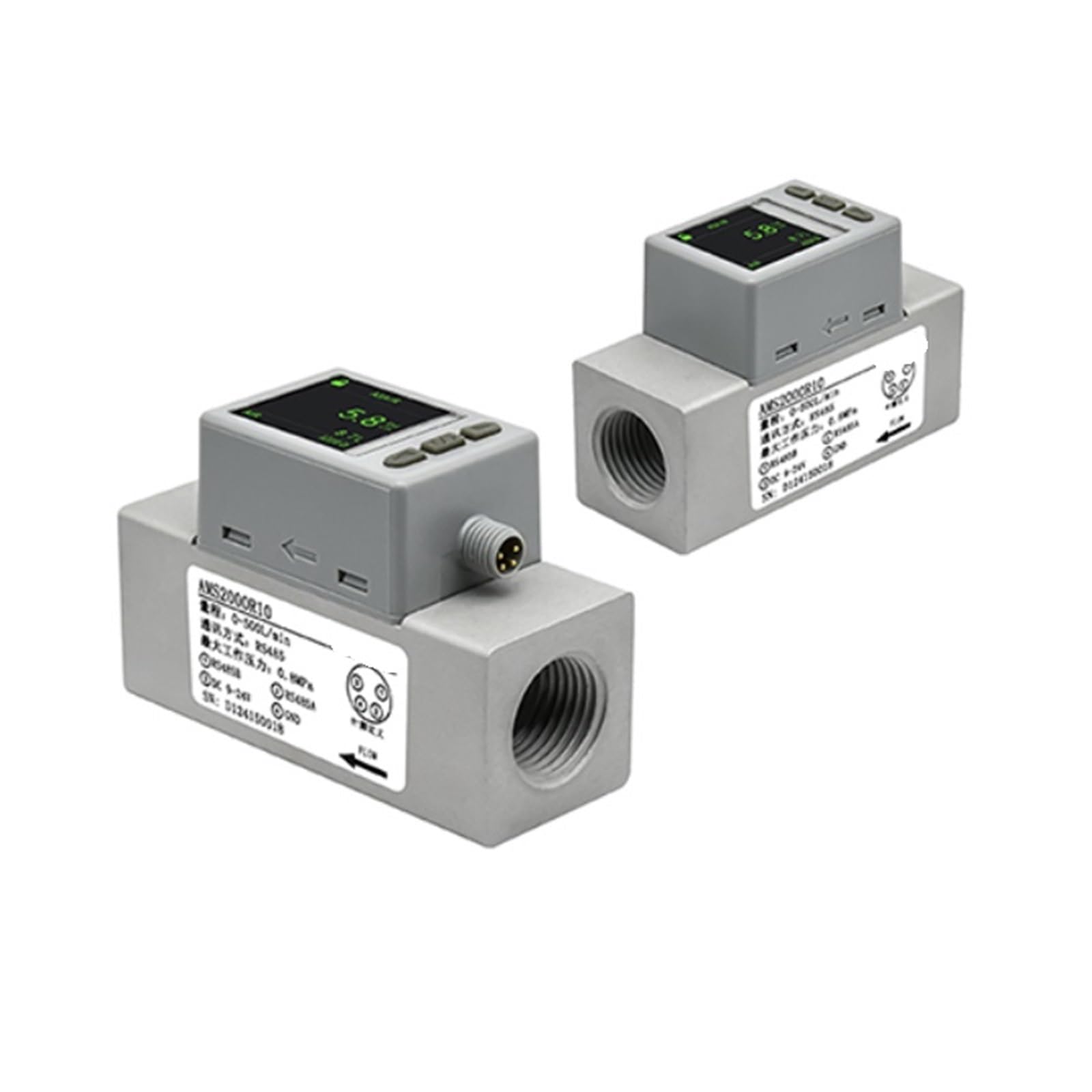 Medidor digital de flujo de gas nitrógeno-aire, serie 0~500 L/min, sensor de flujo másico de aire, fuente de alimentación de 9-24 V CC(0-100L Min)