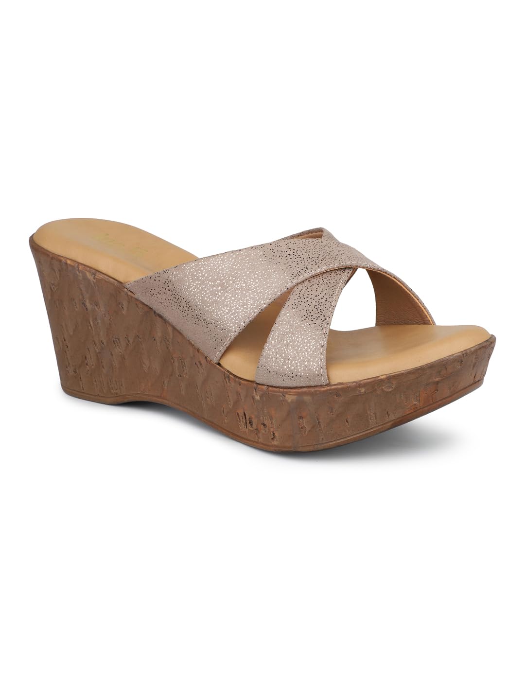 Women Chikoo Cross Strap Wedges Sandal-image-47