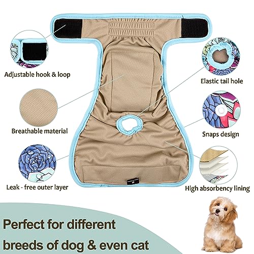 Image of Washable Female Dog Diapers - Premium Reusable Diapers for Doggie in Heat - Highly Absorbent Dog Diapers Female for Pet Incontinence with Adjustable Snaps (Succulents, XXL)