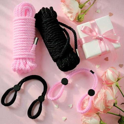 Image of Tisancy 4 Pcs Multifunctional Craft Cord Kit with 2 Soft Silk Macrame Cords and 2 Adjustable Nylon Bracelets, 32.81 ft Twisted Trim Cord for DIY Crafts and Home Decoration(Black, Pink)