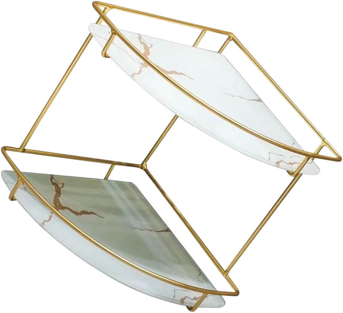 Multifunctional Corner Storage Shelf for Bathroom and Kitchen Frame with Marble-style Surface Strong Bearing Capacity Organizer for Cosmetics Toiletries and Accessories