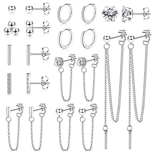 Morfetto 11 Paires de Boucles d'Oreilles pour Femmes Boucles d'Oreilles Bar Ball CZ Boucles d'Oreilles Minimalistes Cerceau Chaîne en Acier Inoxydable Ensemble de Boucles d'Oreilles Cover