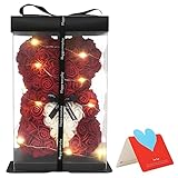 Delisouls Oso Rosas Regalo, Oso de Flores con Una Caja de Regalo Transparente con Barra de luz, Oso de Flores Artificiales Regalo Adornos para de Cumpleaños San Valentín Aniversario Regalo