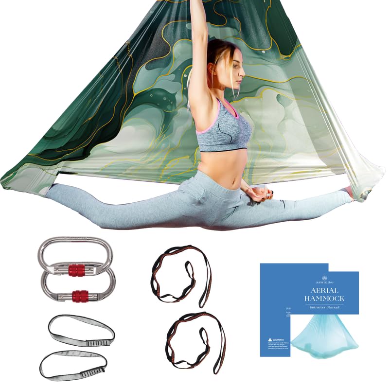 Aerial Silk Yoga Hammock & Swing for Home, Inversion Exercises, Starter Kit for All Levels - Durable with Extension Straps, Carabiners, and Pose Guide