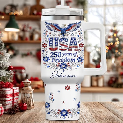 Image of Personalized 250th Anniversary Of America Tumbler - Custom Patriotic USA Flag 1776-2026 Gifts - US Eagle Freedom Cup 40oz A5 - American Independence Celebration Gifts For Men Women