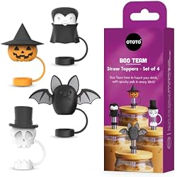 OTOTO Boo Team Straw Toppers Set of 4 - Straw Covers Cap for Tumblers, Covers, Caps for Tumbler Accessories, Cute Water Bottle Accessories, Goth Halloween Spooky Witchy Gifts, Witch