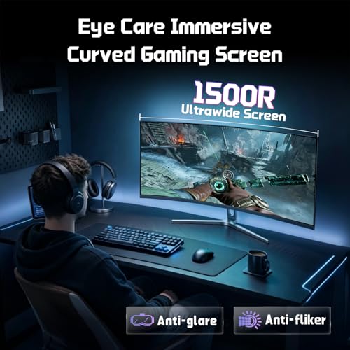 Image of Hikers 34 Inch Curved Gaming Monitor UWQHD 200Hz HDMI 2.1x2 & DP 1.4x1 Ultrawide 3440x1440 Monitor, 21:9 1500R PIP /PBP, Fast VA MPRT 1ms 131% sRGB AI Crosshair (G34H1Q, Includes One HDMI 2.1 Cable)