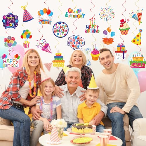 Image of 40Pcs Birthday Hanging Swirls, Colorful Cupcake Balloon Sign Swirl Decor Birthday Ceiling Decorations Happy Birthday Hanging Swirl Decorations for Baby Shower Birthday Party Supplies