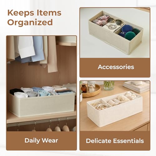 Image of HomeEssentials Drawer Organizers - Socks Organizer,Wardrobe Organizer for Socks, Bra, Panty, Lingerie,Ties Storage,Durable,Space-Saving Drawer Box for Household Use,Cotton Material (Pack Of 4), Beige