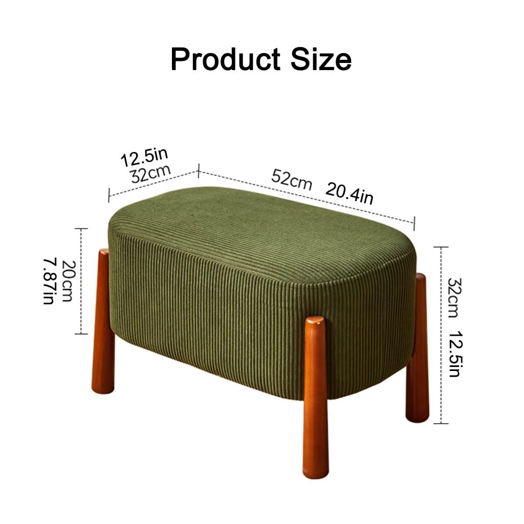 Sgabello poggiapiedi in velluto a coste bianco da 31,8 cm, con gambe in legno, elegante pouf e scarpiera per soggiorno, camera da letto, ingresso, versatile arredamento per la casa