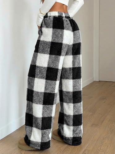Image of ZAFUL Women's Fuzzy Plush Pajama Pants Wide Leg Pj Bottoms Lounge Pants | Soft Fluffy Sleep Pants Drawstring Elastic Waist Teddy Pjs for Women No Pockets