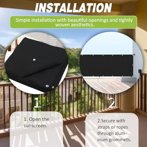Malla protectora para balcón de tejido Oxford negro impermeable 6m 5