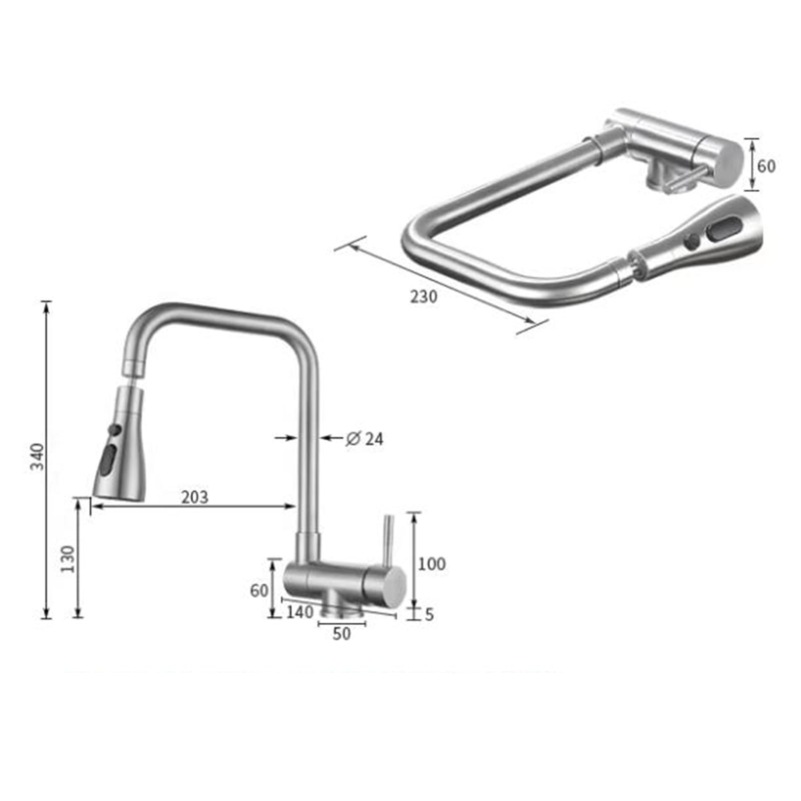 Grifo Cocina Abatible para Ventana Giratorio 3 Modo Grifo de Fregadero Abatible Acero Inoxidable Agua Fría y Caliente-Gris