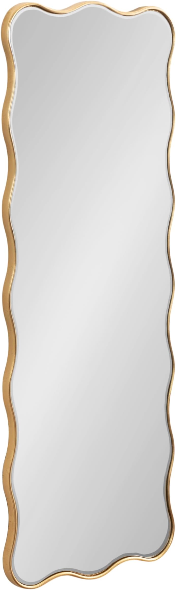 Kate and Laurel Viona Modern Scalloped Rectangle Panel Mirror; 18 x 48; Gold; Decorative Wavy Full-Body Mirror with Unique Rippled Edge for Use as Entryway Wall Decor