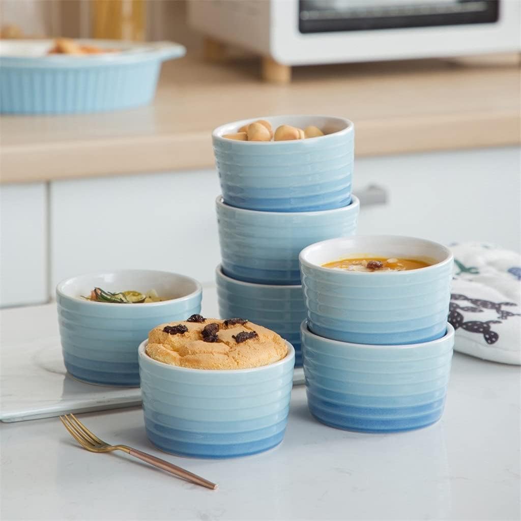 Cutlery Set 6/12-Piece 300ML Porcelain Souffle Cup Cake Bake Plates Set Brulee Muffin Pudding Ceramic Ramekins Souffle Dishes Set (Color : 12-Piece) (6) (12)