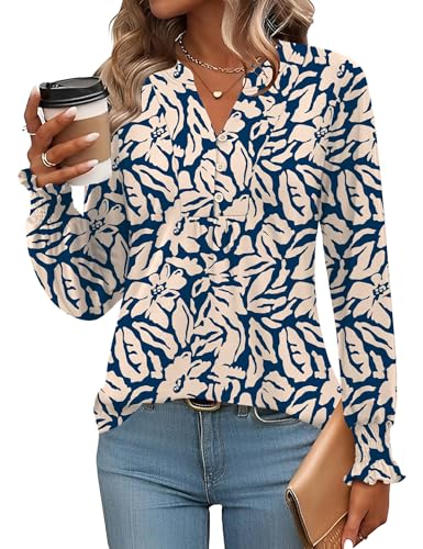 Ivicoer Womens Tops Long Sleeve Shirts for Women V Neck T Shirts Blouses for Women Dressy Casual