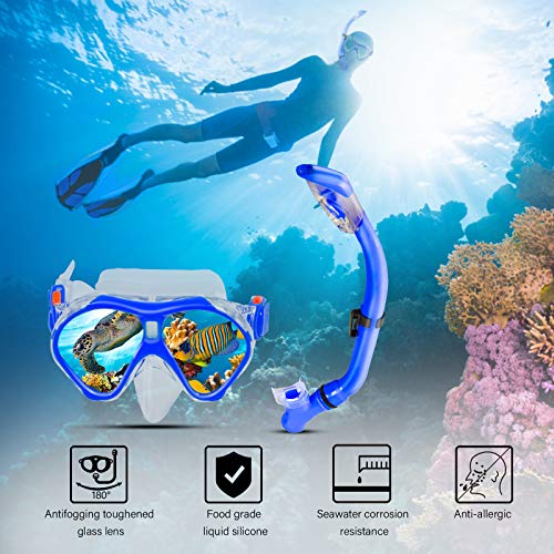 Image of Kids Snorkeling Set Children Mask Fin Snorkel Set Snorkeling Gear Snorkel Mask + Adjustable Swimming Kids Flippers+ Dry Snorkel Tube + Travel Bags
