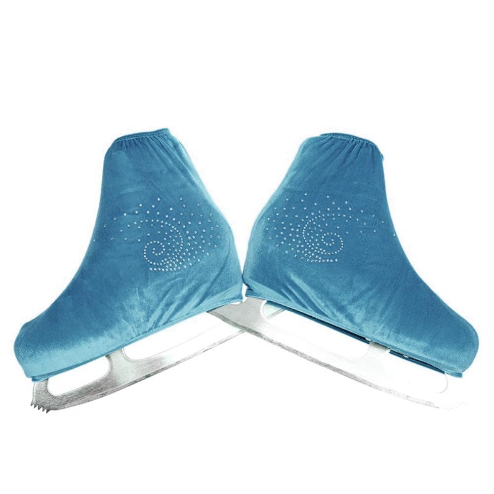 Blausky 1 Pair Unisex Velvet Skates Covers, Figure Skating Shoe Covers with Rhinestones, Cover Socks, Tear-Resistant & Elastic Cover for Inline Skates, Roller Skates and Ice Skates, Sky Blue, L (37-39