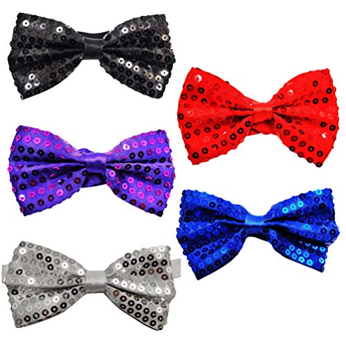 TOYANDONA 5 Pcs Paillette Noeud Papillon Pré-Cravate Noeuds Papillon Vêtements Cravates pour La Prise de Photo Performance de Mascarade (Violet Bleu Rouge Noir Ruban)