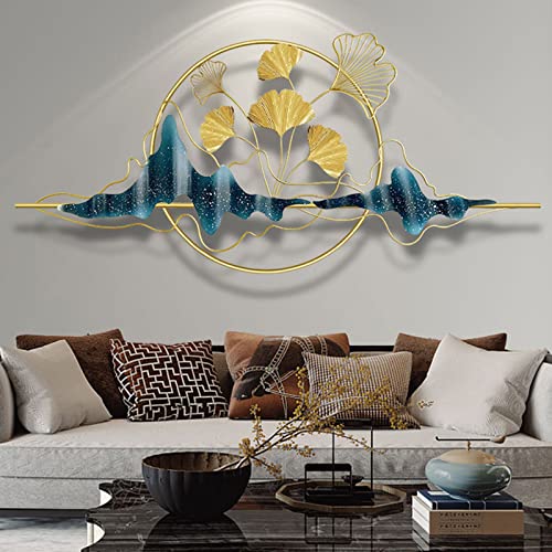 DWJJZ Golden Wandschmuck Metall Blätter, Groß Schmiedeeisen Ginkgo Biloba Deko Wand, Wanddeko Modern 3D Wandbilder Handgemachte Wandskulpturen Wohnzimmer Schlafzimmer Cover