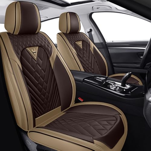 HBXT Car Seat Covers for Acura MDX 2001-2025, Premium Nappa Leather Waterproof & Anti-Slip, Full Coverage Customized fit Acura MDX Seat Covers Front Set (2 Seats Standard,Beige-Brown)